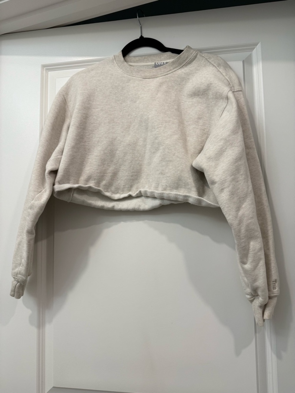 TNA Cozy Perfect Cropped Crewneck Sweatshirt in Light Oat size M